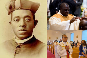 Venerable Father Augustus Tolton (left) alongside Father Guy Dormevil (top right) and Father Raney Johnson (bottom right). Venerable Father Augustus Tolton (left) alongside Father Guy Dormevil (top right) and Father Raney Johnson (bottom right).
