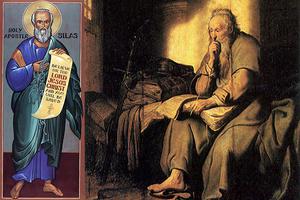 LEFT: Traditional icon of Silas. RIGHT: Rembrandt, “Saint Paul in Prison,” 1627.