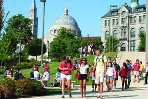 Students on campus of the Catholic University of America. Students on campus of the Catholic University of America.