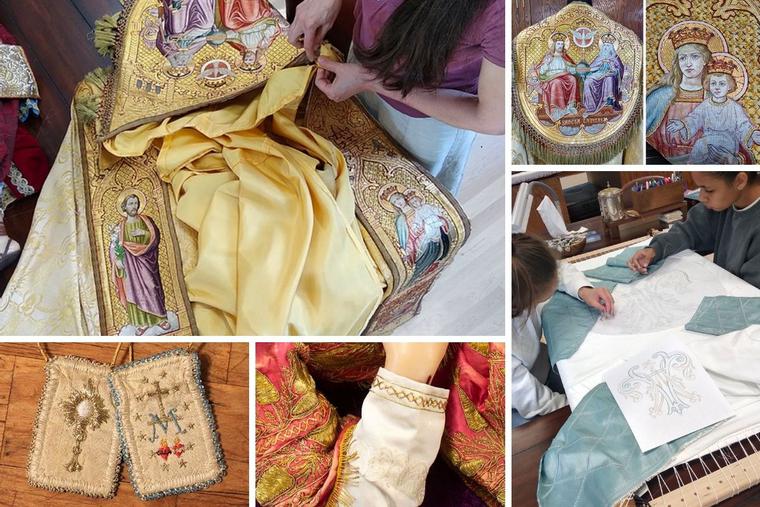 The intricate work is a group effort for St. Martha's Guild at St. John Cantius Church in Chicago. The intricate work is a group effort for St. Martha's Guild at St. John Cantius Church in Chicago.