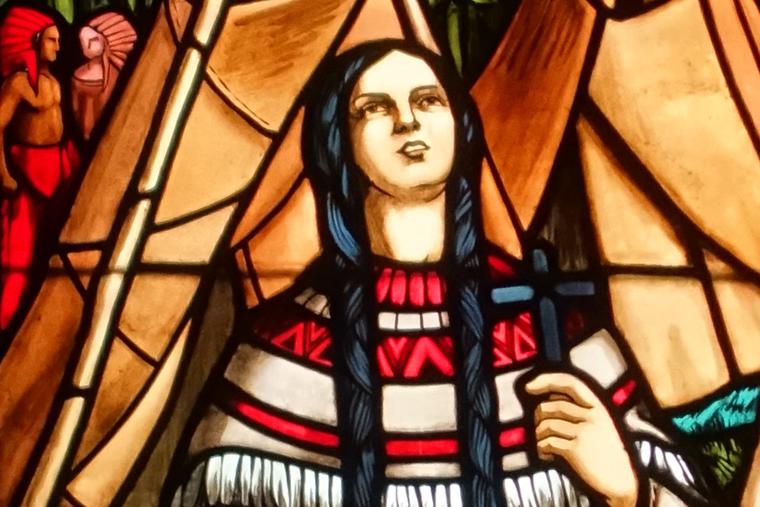 Stained-glass window depicting St. Kateri Tekakwitha in the Notre-Dame de Montréal Basilica in Montreal, Quebec Stained-glass window depicting St. Kateri Tekakwitha in the Notre-Dame de Montréal Basilica in Montreal, Quebec