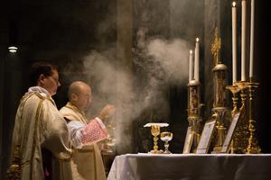 A Catholic priest celebrates the traditional Latin Mass in the Church of St. Pancratius in Rome. A Catholic priest celebrates the traditional Latin Mass in the Church of St. Pancratius in Rome.