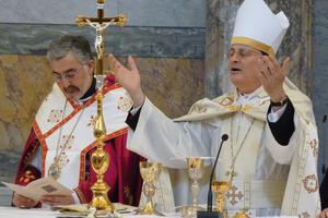 Above, Bishop Gregory John Mansour of the U.S. Maronite Catholic Church celebrates Mass in Rome, May 17, 2012. He and his fellow bishops are calling for aid to Lebanon and support of religious freedom there. Above, Bishop Gregory John Mansour of the U.S. Maronite Catholic Church celebrates Mass in Rome, May 17, 2012. He and his fellow bishops are calling for aid to Lebanon and support of religious freedom there.