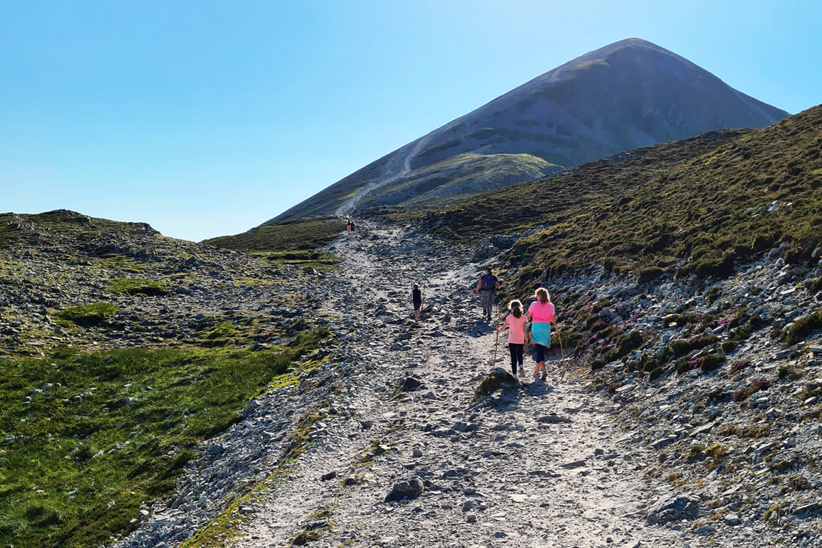 Even on good weather days, the climb for pilgrims is steep.