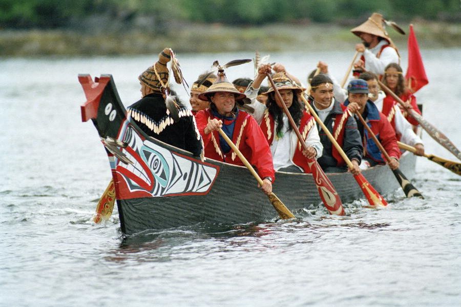 A Squamish Nation canoe approaching Bella Bella, Canada, June 27, 1993. A Squamish Nation canoe approaching Bella Bella, Canada, June 27, 1993.