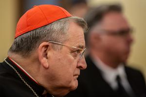 Cardinal Raymond Burke listens in the audience during the presentation of the new book "Christvs Vincit," by Bishop Athanasius Schneider, in Rome on Oct. 14, 2019. Cardinal Raymond Burke listens in the audience during the presentation of the new book "Christvs Vincit," by Bishop Athanasius Schneider, in Rome on Oct. 14, 2019.