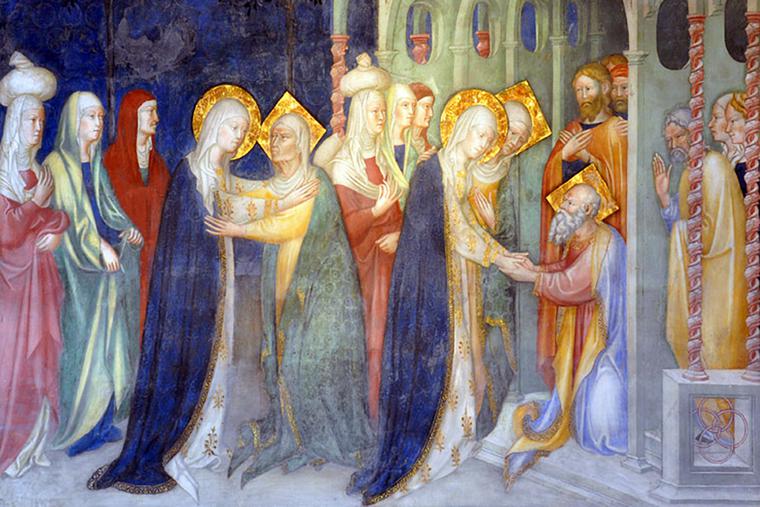 Lorenzo and Jacopo Salimbeni, “The Visitation,” 1416. Oratio of St. John the Baptist, Urbino, Italy. Lorenzo and Jacopo Salimbeni, “The Visitation,” 1416. Oratio of St. John the Baptist, Urbino, Italy.