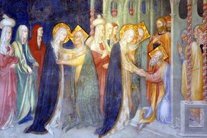 Lorenzo and Jacopo Salimbeni, “The Visitation,” 1416. Oratio of St. John the Baptist, Urbino, Italy. Lorenzo and Jacopo Salimbeni, “The Visitation,” 1416. Oratio of St. John the Baptist, Urbino, Italy.