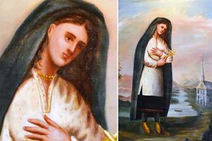 This is a portrait of St. Kateri Tekakwitha painted by Jesuit Father Claude Chauctiere, who knew her personally. He depicts St. Kateri as she would have looked in life: in Mohawk dress typical for late 17th century, along with her unique choice of a blue shawl worn over her head. This is a portrait of St. Kateri Tekakwitha painted by Jesuit Father Claude Chauctiere, who knew her personally. He depicts St. Kateri as she would have looked in life: in Mohawk dress typical for late 17th century, along with her unique choice of a blue shawl worn over her head.