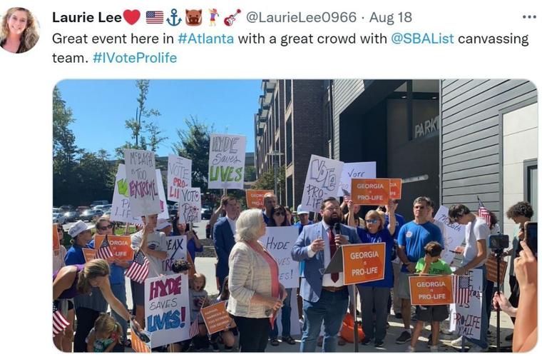 An Aug. 18 photo post shows a Susan B. Anthony-sponsored pro-life rally in Atlanta. An Aug. 18 photo post shows a Susan B. Anthony-sponsored pro-life rally in Atlanta.