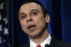 Roger Severino speaks at a news conference at the Department of Health and Human Services Jan. 18, 2018, in Washington, DC. Roger Severino speaks at a news conference at the Department of Health and Human Services Jan. 18, 2018, in Washington, DC.