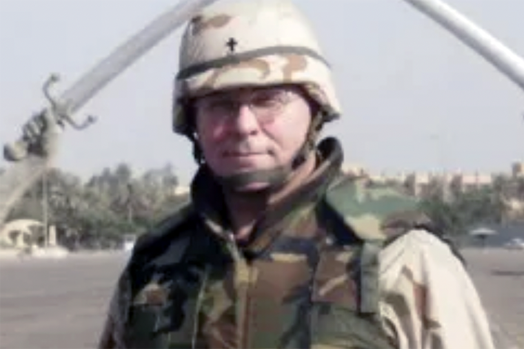 ON THE GROUND. Msgr. Philip Hill in Baghdad's Saddam Hussein Square. ON THE GROUND. Msgr. Philip Hill in Baghdad's Saddam Hussein Square.