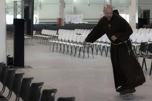 Father John Paul Mary Zeller has enjoyed skating around the International Eucharistic Congress. Father John Paul Mary Zeller has enjoyed skating around the International Eucharistic Congress.