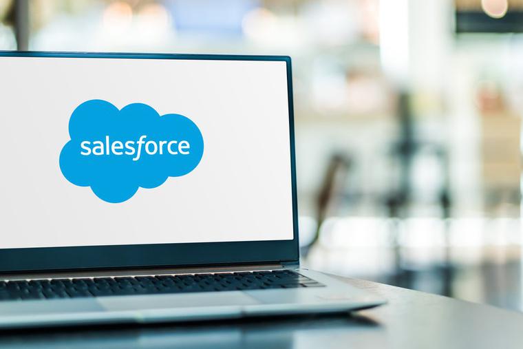 Salesforce logo displayed on a laptop computer Salesforce logo displayed on a laptop computer