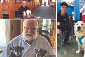 Clockwise from right: School communities like Cristo Rey St. Martin College Prep find joy and comfort in the presence of furry friends. Bishop Daniel Jenky, shown with his chihuahuas, and Father William Krizner, shown with his bearded collies, and their parish communities enjoy the companionship of their dogs. Clockwise from right: School communities like Cristo Rey St. Martin College Prep find joy and comfort in the presence of furry friends. Bishop Daniel Jenky, shown with his chihuahuas, and Father William Krizner, shown with his bearded collies, and their parish communities enjoy the companionship of their dogs.