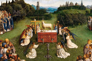 Hubert van Eyck, “Adoration of the Lamb” (detail), Ghent Altarpiece, ca. 1429 Hubert van Eyck, “Adoration of the Lamb” (detail), Ghent Altarpiece, ca. 1429