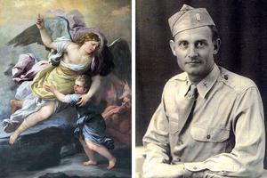 Father Emil Kapaun in 1943 (r) and an anonymous 18th-century painting of a guardian angel Father Emil Kapaun in 1943 (r) and an anonymous 18th-century painting of a guardian angel