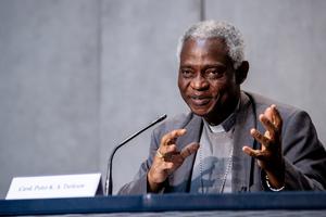 Cardinal Peter Turkson, Prefect of the Dicastery for Promoting Integral Human Development, during a press conference on "Preparing the future, building peace in the time of Covid-19" inside the Vatican Press Office, July 7, 2020. Cardinal Peter Turkson, Prefect of the Dicastery for Promoting Integral Human Development, during a press conference on "Preparing the future, building peace in the time of Covid-19" inside the Vatican Press Office, July 7, 2020.