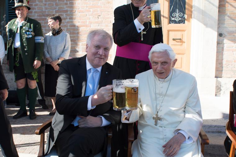 Pope emeritus Benedict XVI celebrates his 90th birthday (April 16) with Bavarian delegates in Vatican City on April 17, 2017. Also in attendance was Monsignor Georg Ratzinger, Benedict's 93-year-old brother, and Archbishop George Gänswein. Pope emeritus Benedict XVI celebrates his 90th birthday (April 16) with Bavarian delegates in Vatican City on April 17, 2017. Also in attendance was Monsignor Georg Ratzinger, Benedict's 93-year-old brother, and Archbishop George Gänswein.