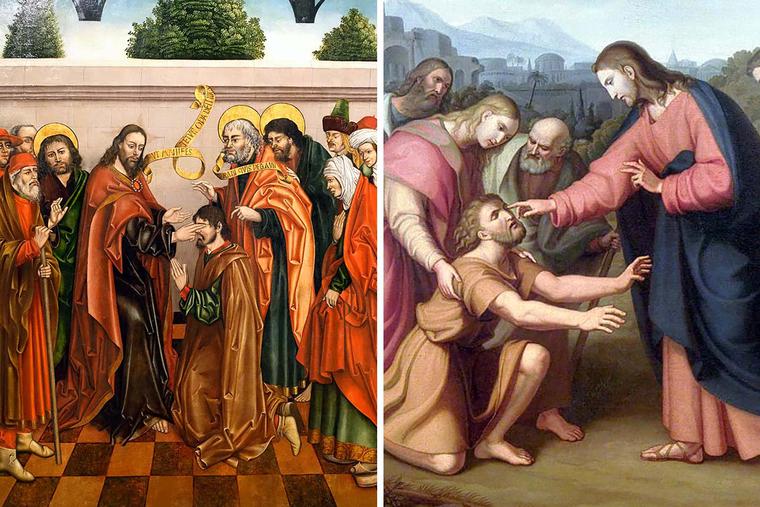 LEFT: Fernando Gallego, “The Healing of Blind Bartimaeus,” 1480-1488. RIGHT: Václav Mánes, “Healing the Blind Man,” 1832. LEFT: Fernando Gallego, “The Healing of Blind Bartimaeus,” 1480-1488. RIGHT: Václav Mánes, “Healing the Blind Man,” 1832.
