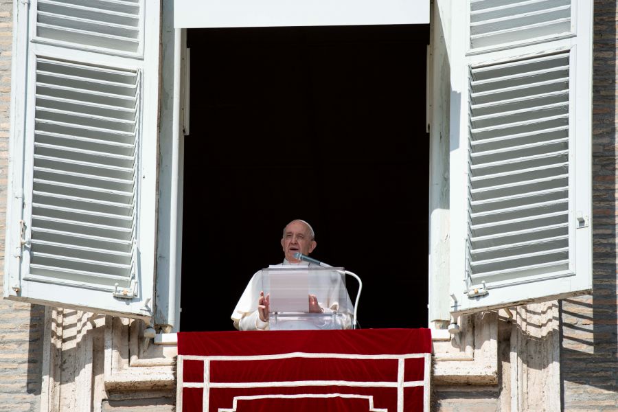 Pope Francis gives his Angelus address on Oct. 24, 2021. Pope Francis gives his Angelus address on Oct. 24, 2021.
