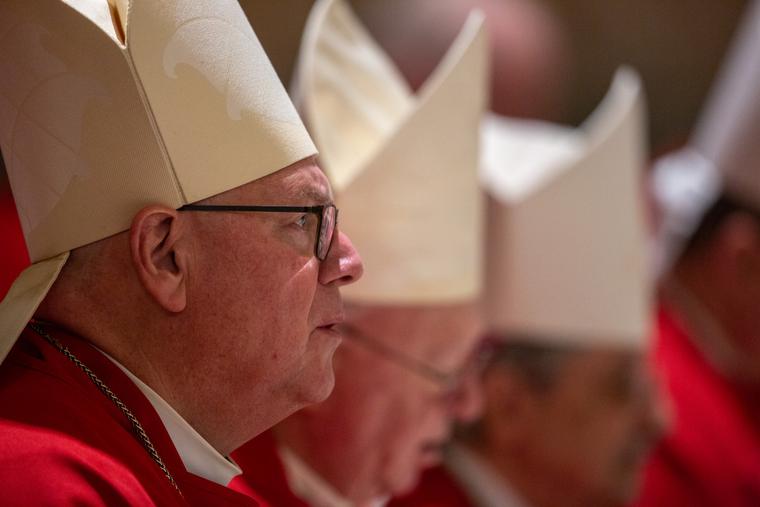 Cardinal Timothy Dolan of New York City (Left) celebrated Mass with his brother bishops from the United States Conference of Catholic Bishops' Region II, inside the Basilica of St. Paul Outside the Walls Nov. 12, 2019. Cardinal Timothy Dolan of New York City (Left) celebrated Mass with his brother bishops from the United States Conference of Catholic Bishops' Region II, inside the Basilica of St. Paul Outside the Walls Nov. 12, 2019.