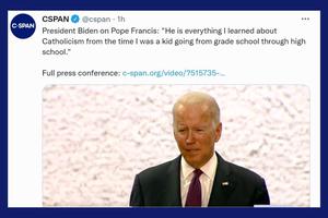 In the above video still, President Joe Biden addresses a press conference in Rome Oct. 31. In the above video still, President Joe Biden addresses a press conference in Rome Oct. 31.
