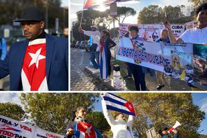 Protesters in Rome joined thousands of others in 120 other cities around the world Nov. 15 to demonstrate against human-rights abuses and government repression in Cuba. Protesters in Rome joined thousands of others in 120 other cities around the world Nov. 15 to demonstrate against human-rights abuses and government repression in Cuba.