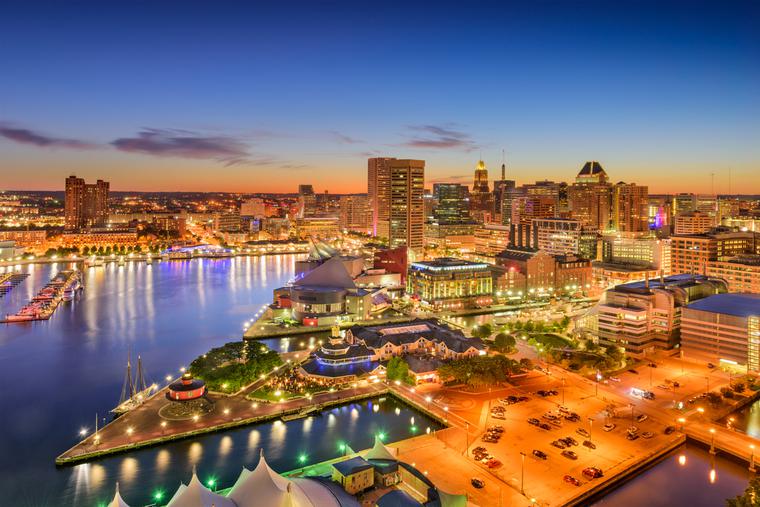 Skyline and inner harbor of Baltimore, Maryland. Skyline and inner harbor of Baltimore, Maryland.
