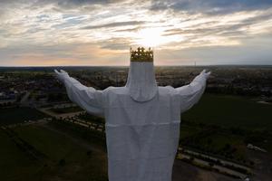 Above is an aerial view of the statue of Christ the King in Swiebodzin, Poland. Above is an aerial view of the statue of Christ the King in Swiebodzin, Poland.