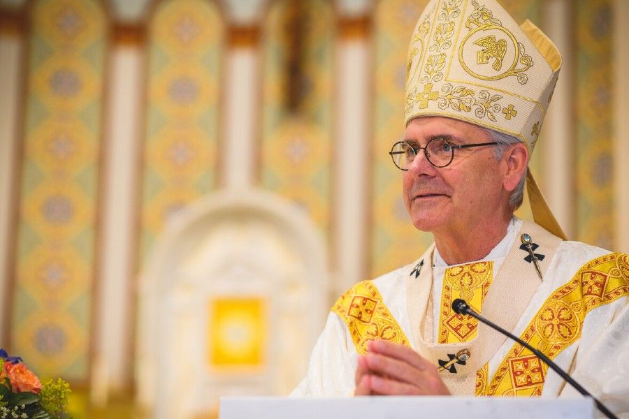 Archbishop Paul S. Coakley preaching during Mass in the cathedral in 2021. Archbishop Paul S. Coakley preaching during Mass in the cathedral in 2021.