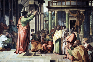 St. Paul preaching the 'Areopagus Sermon' in Athens, by Raphael, 1515. St. Paul preaching the 'Areopagus Sermon' in Athens, by Raphael, 1515.