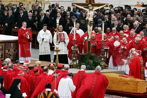 Then-Cardinal Joseph Ratzinger offers the Funeral Mass of Pope St. John Paul II, April 8, 2005, in St. Peter’s Square. Then-Cardinal Joseph Ratzinger offers the Funeral Mass of Pope St. John Paul II, April 8, 2005, in St. Peter’s Square.