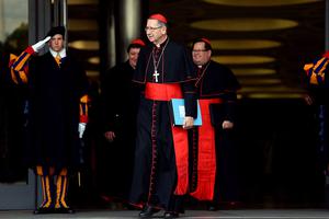 Former archbishop of Los Angeles cardinal Roger Mahony (C) leaves the Synod Hall at the end of the Extraordinary Consistory for the creation of new cardinals on February 13, 2015 in Vatican City, Vatican. Former archbishop of Los Angeles cardinal Roger Mahony (C) leaves the Synod Hall at the end of the Extraordinary Consistory for the creation of new cardinals on February 13, 2015 in Vatican City, Vatican.