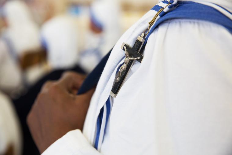 A Missionary of Charity listens to a talk in Rome on Sept. 16, 2017, by Father Tom Uzhunnalil, the Salesian missionary who had been kidnapped in 2016 from a Missionaries of Charity home in Aden. A Missionary of Charity listens to a talk in Rome on Sept. 16, 2017, by Father Tom Uzhunnalil, the Salesian missionary who had been kidnapped in 2016 from a Missionaries of Charity home in Aden.