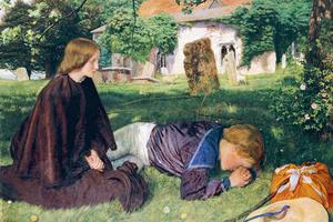 Arthur Hughes, “Home From the Sea (The Mother’s Grave),” 1862. In the background, the boy’s loss is symbolized by the ewe and lamb separated by a gravestone. Arthur Hughes, “Home From the Sea (The Mother’s Grave),” 1862. In the background, the boy’s loss is symbolized by the ewe and lamb separated by a gravestone.