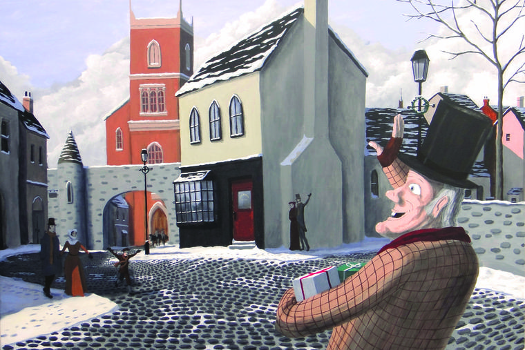 ‘I WILL HONOR CHRISTMAS.’ Ebenezer Scrooge captured the essence of ‘keeping Christmas all through the year,’ as shown in an illustration of him, redeemed, greeting townspeople on Christmas Day. ‘I WILL HONOR CHRISTMAS.’ Ebenezer Scrooge captured the essence of ‘keeping Christmas all through the year,’ as shown in an illustration of him, redeemed, greeting townspeople on Christmas Day.