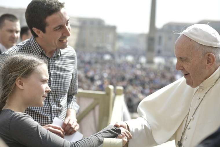 Climate activist Greta Thunberg meets Pope Francis during a weekly General Audience. Climate activist Greta Thunberg meets Pope Francis during a weekly General Audience.