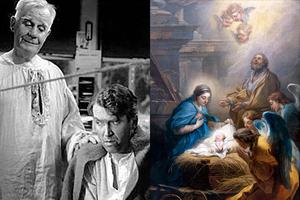 LEFT: Henry Travers plays Clarence, the guardian angel of Jimmy Stewart’s George Bailey, in ‘It’s a Wonderful Life.’ RIGHT: Charles-André van Loo, “The Angels Adore,” 1751. LEFT: Henry Travers plays Clarence, the guardian angel of Jimmy Stewart’s George Bailey, in ‘It’s a Wonderful Life.’ RIGHT: Charles-André van Loo, “The Angels Adore,” 1751.