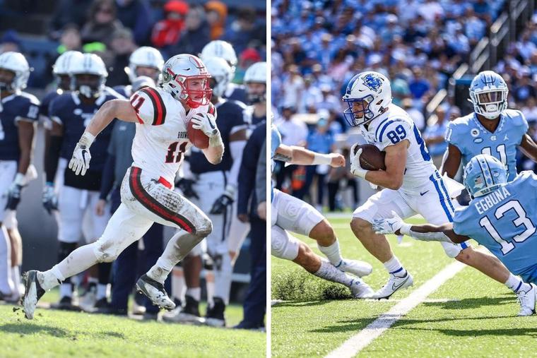 L TO R: Scott Boylan carries the ball downfield at Brown and Duke. L TO R: Scott Boylan carries the ball downfield at Brown and Duke.