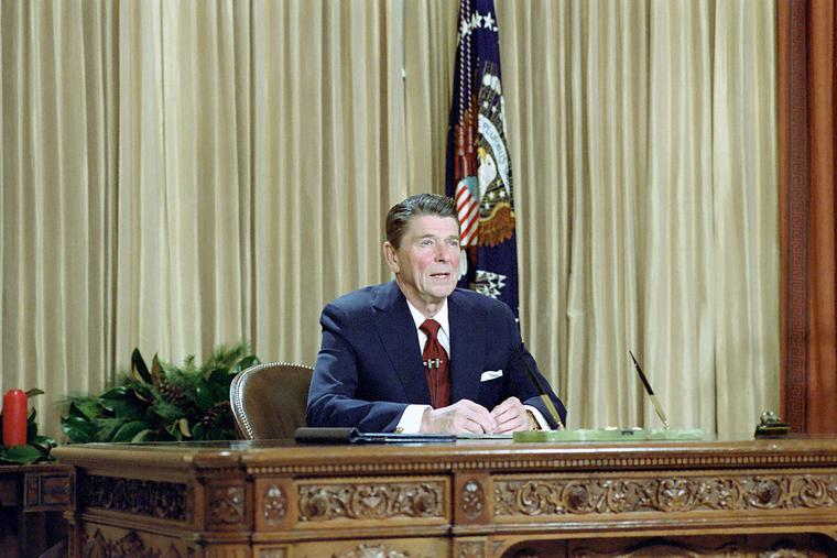 President Ronald Reagan gives his address to the nation on Christmas about the situation in Poland from the Oval Office on Dec. 23, 1981. President Ronald Reagan gives his address to the nation on Christmas about the situation in Poland from the Oval Office on Dec. 23, 1981.