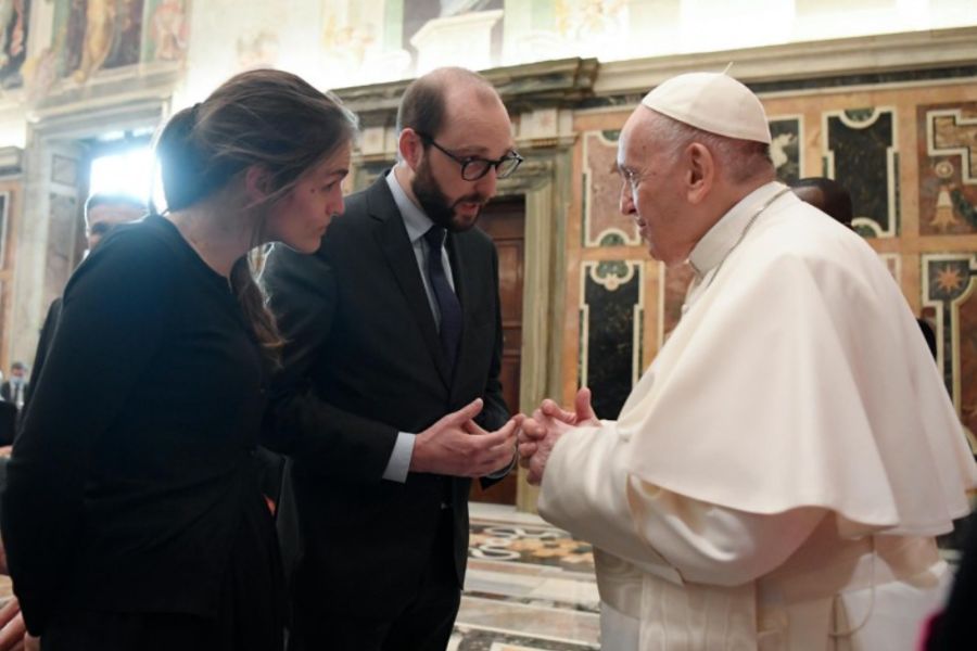 Pope Francis meets with French-Catholic entrepreneurs at the Vatican's Clementine Hall on Jan. 7. Pope Francis meets with French-Catholic entrepreneurs at the Vatican's Clementine Hall on Jan. 7.