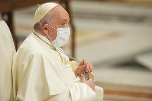 Pope Francis, wearing a protective mask against COVID-19, celebrates a Mass during the first vespers and Te Deum prayer in St. Peter's Basilica at the Vatican on Dec. 31, 2021, in Vatican City, Vatican. Pope Francis, wearing a protective mask against COVID-19, celebrates a Mass during the first vespers and Te Deum prayer in St. Peter's Basilica at the Vatican on Dec. 31, 2021, in Vatican City, Vatican.