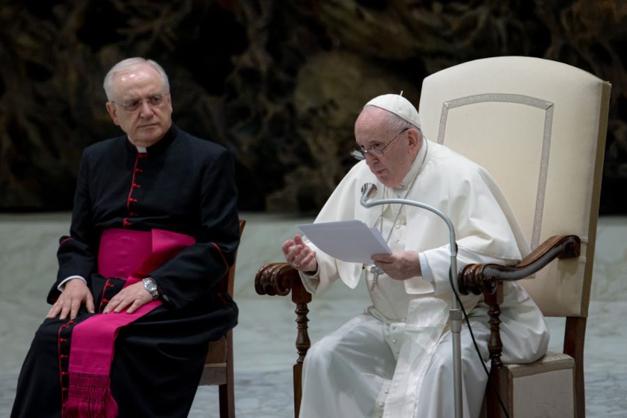 Pope Francis’ general audience in the Paul VI Hall at the Vatican, Jan. 19, 2021. Pope Francis’ general audience in the Paul VI Hall at the Vatican, Jan. 19, 2021.