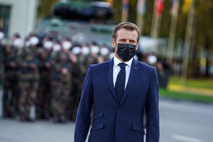 President of France Emmanuel Macron with mask. President of France Emmanuel Macron with mask.