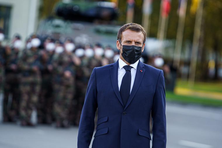 President of France Emmanuel Macron with mask. President of France Emmanuel Macron with mask.