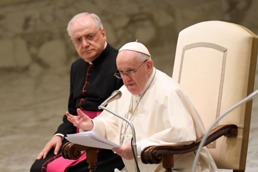 Pope Francis’ general audience in the Paul VI Hall at the Vatican, Jan. 26, 2022. Pope Francis’ general audience in the Paul VI Hall at the Vatican, Jan. 26, 2022.