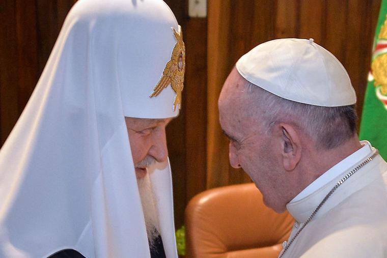 Pope Francis and Patriarch Kirill, the leader of the Russian Orthodox Church, greet each other during a historic meeting in Havana on Feb. 12, 2016. Pope Francis and Patriarch Kirill, the leader of the Russian Orthodox Church, greet each other during a historic meeting in Havana on Feb. 12, 2016.