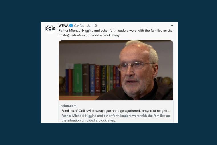Franciscan Father Michael Higgins and his parish welcomed ‘friends and neighbors’ amid this month’s synagogue standoff in Colleyville, Texas. Franciscan Father Michael Higgins and his parish welcomed ‘friends and neighbors’ amid this month’s synagogue standoff in Colleyville, Texas.