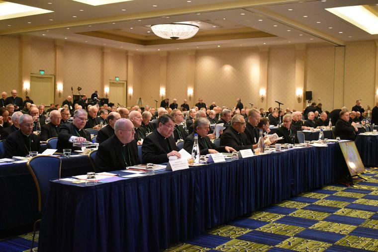 Members of the U.S. Conference of Catholic Bishops are shown gathering for their fall meeting in Baltimore on Nov. 11, 2019. Members of the U.S. Conference of Catholic Bishops are shown gathering for their fall meeting in Baltimore on Nov. 11, 2019.
